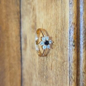 Gold Electroplated Simulated Ruby & Crystals Ring Size 7.25